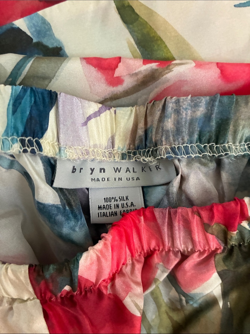 bryn Walker Cream Floral Wide-Leg set with Pink, Blue & Purple Blooms silk pants - Picture 4 of 5